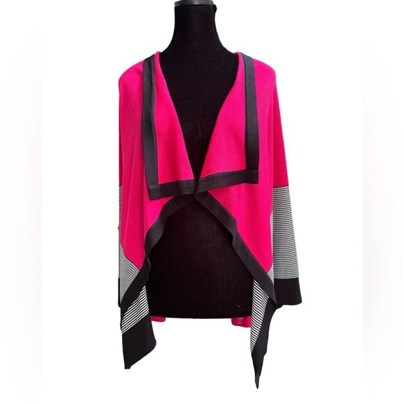 Exclusively Misook Open Front Pink Cardigan Knit Size XS Tight Knit Colorful - Picture 2 of 8